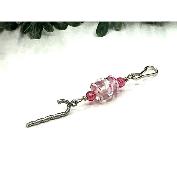 Handcrafted Glass and Metal Pink Beaded Hook Keychain Accessory - Picture 3 of 3